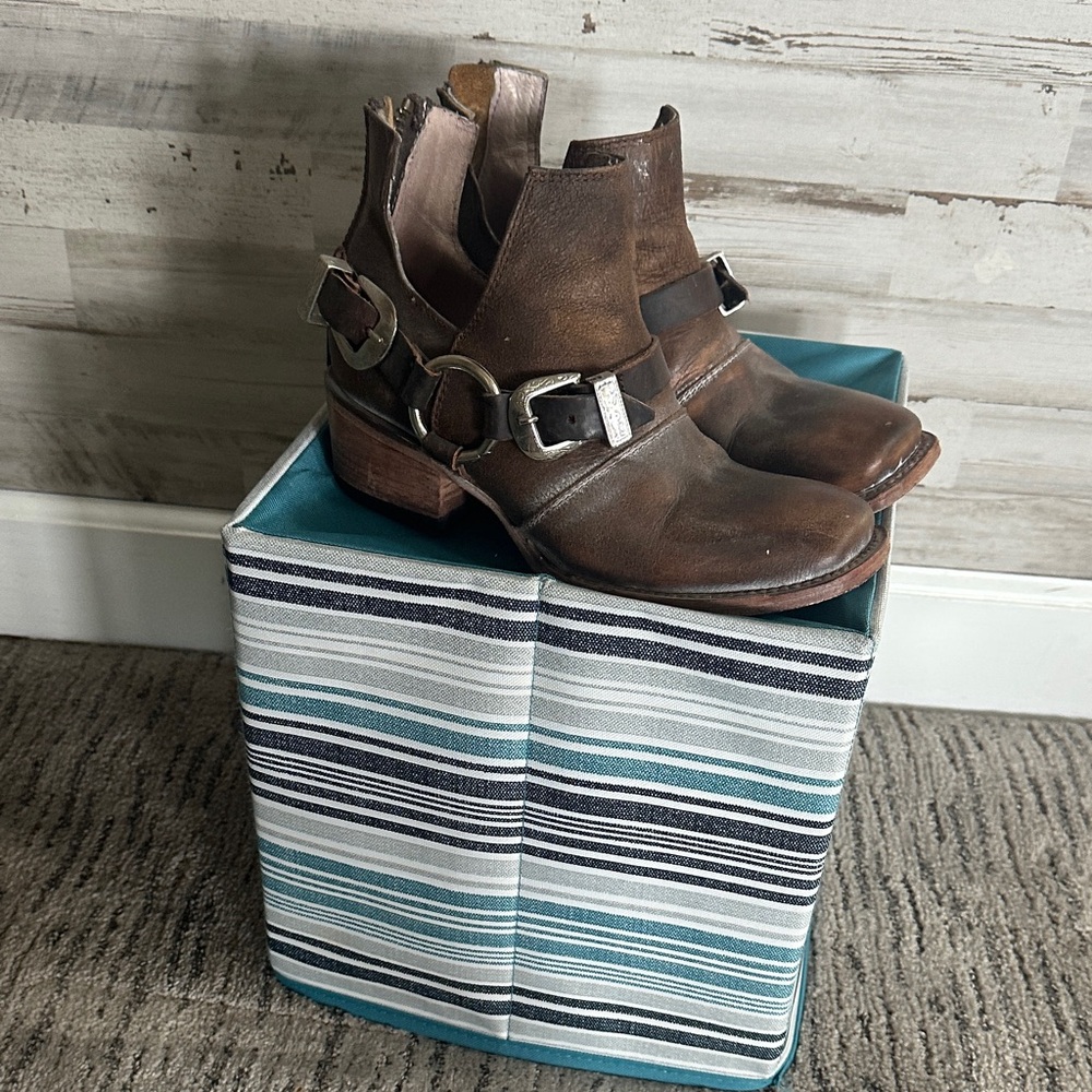 Freebird Brown Truce Leather Ankle Boots with Buckle Detail